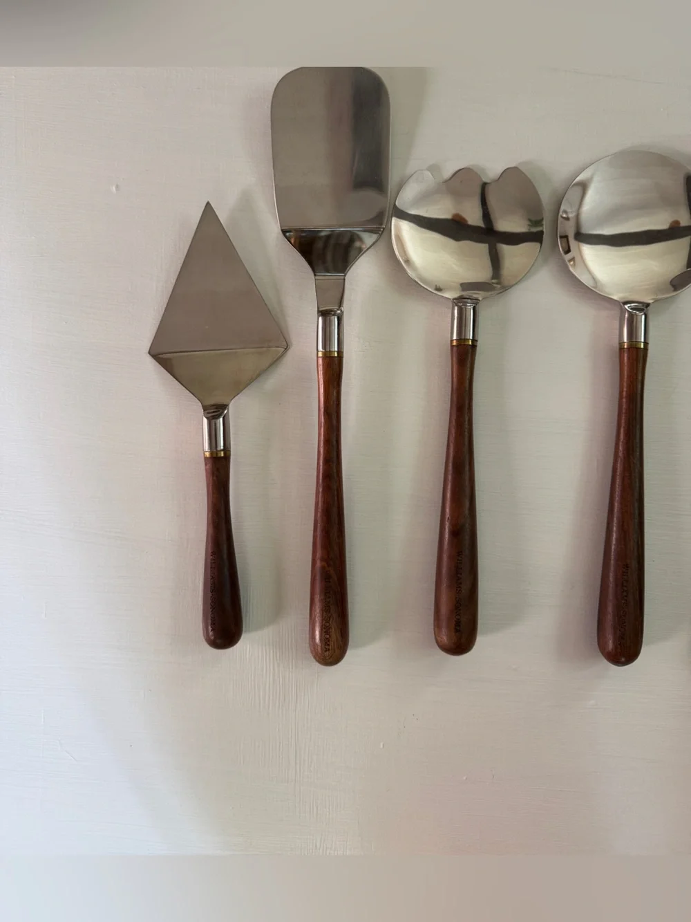 WILLIAMS SONOMA SET OF 8 Stainless Steel & Engraved Wood Kitchen Utensils 13”